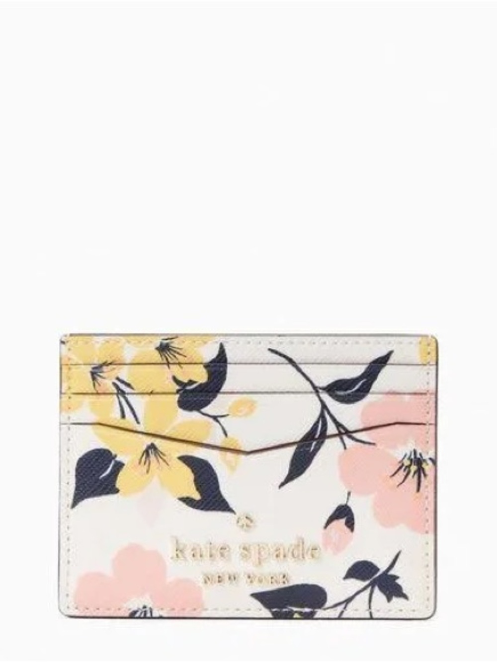 NEW kate spade White Floral Card Holder with Pink & Yellow Blooms